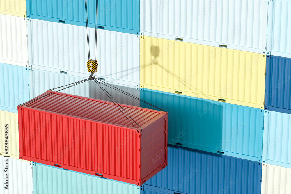 Container and weight,logistics and transmission,3d rendering.