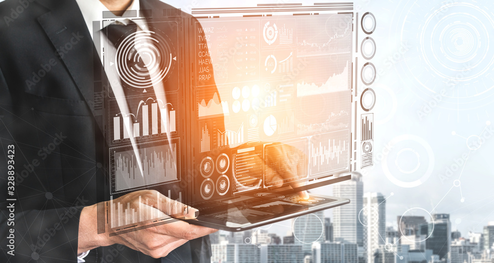 Data Analysis for Business and Finance Concept. Graphic interface showing future computer technology