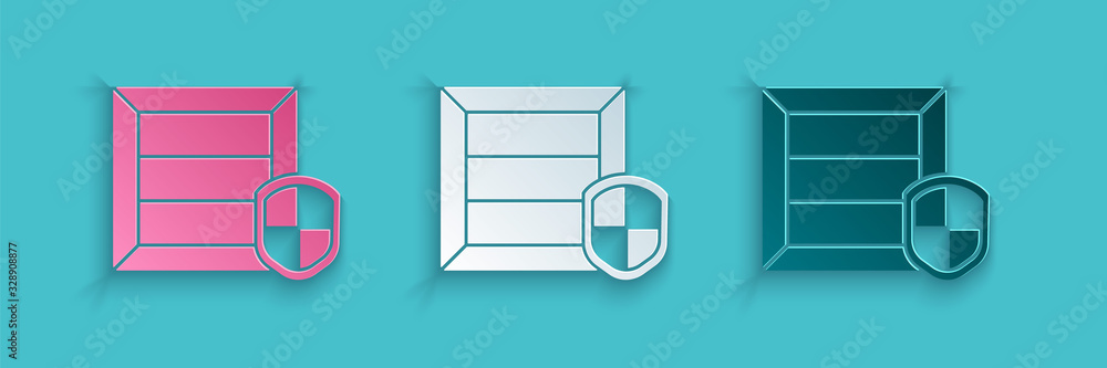 Paper cut Delivery pack security with shield icon isolated on blue background. Delivery insurance. I