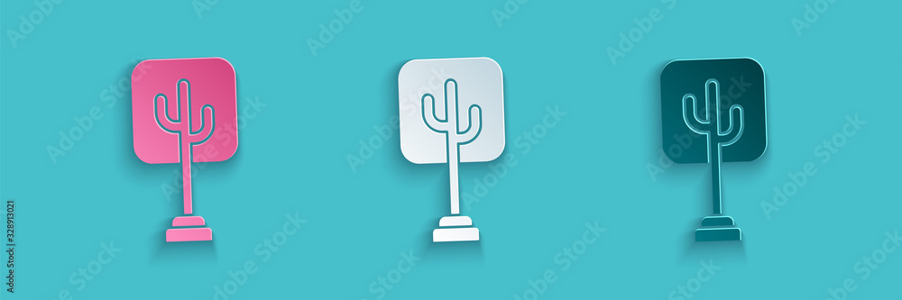 Paper cut Tree icon isolated on blue background. Forest symbol. Paper art style. Vector Illustration