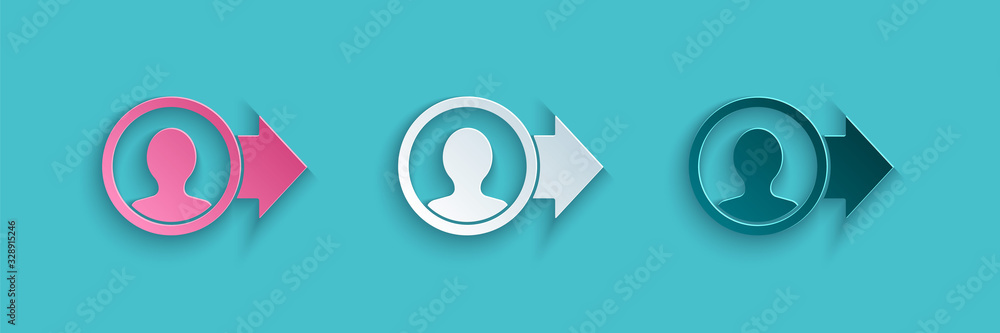 Paper cut Job promotion icon isolated on blue background. Success, achievement, motivation business 