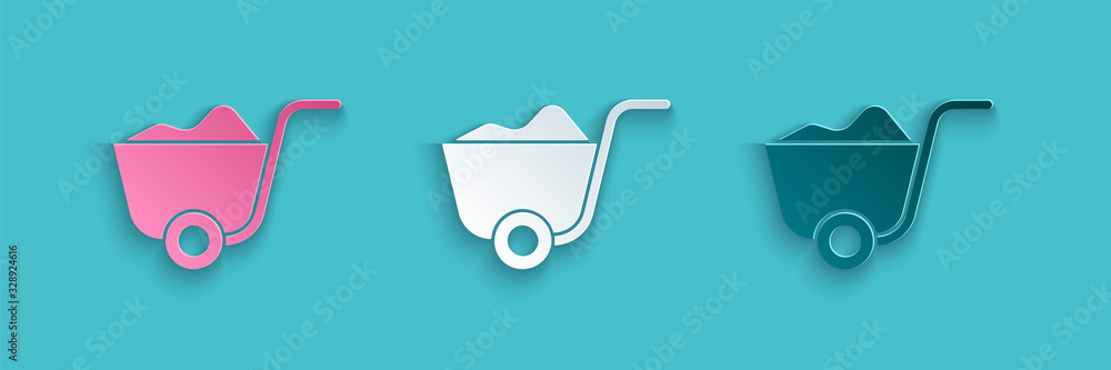 Paper cut Shovel icon isolated on blue background. Gardening tool. Tool for horticulture, agricultur