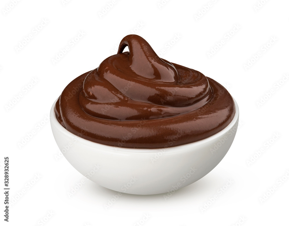 Bowl of chocolate cream isolated on white background