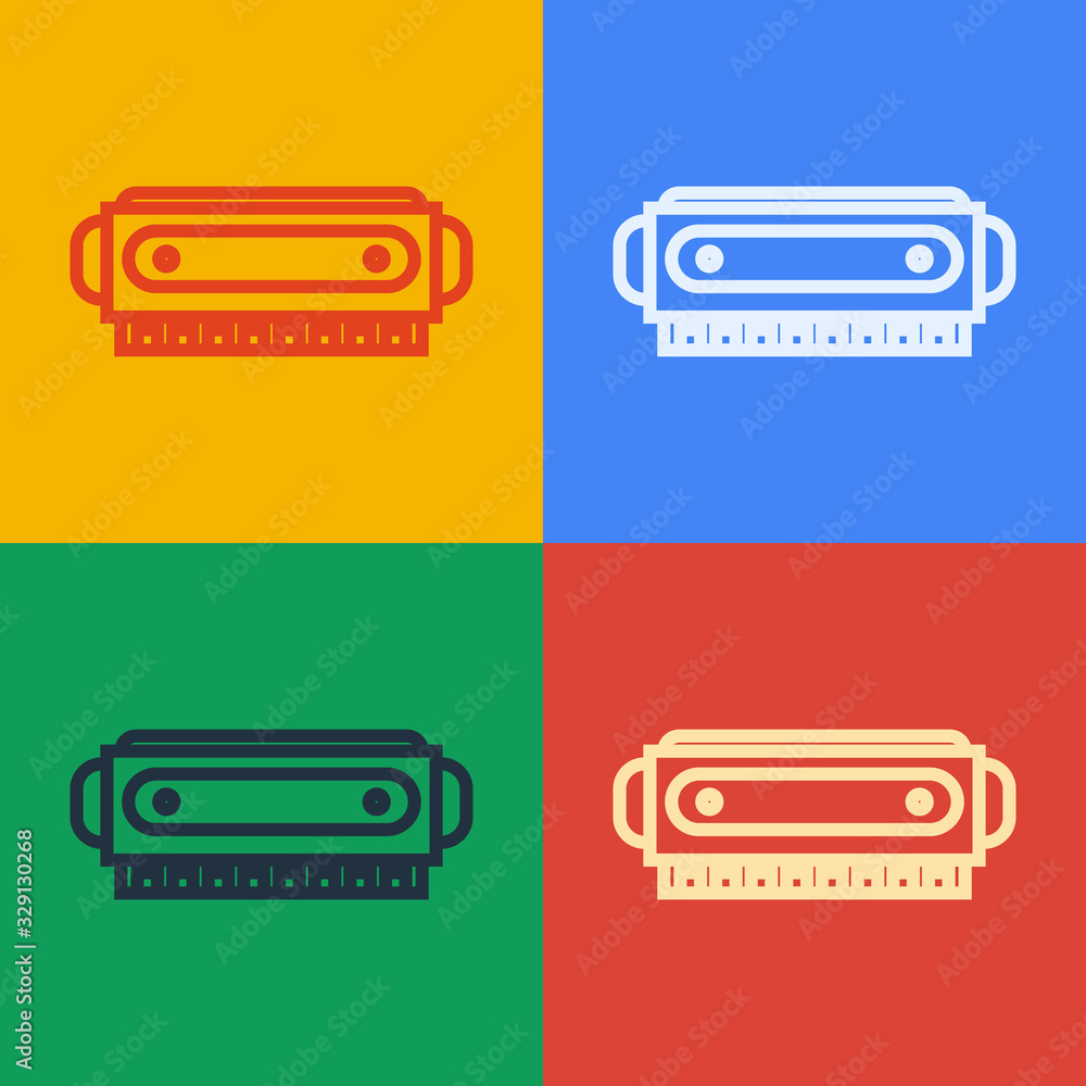 Pop art line Harmonica icon isolated on color background. Musical instrument. Vector Illustration