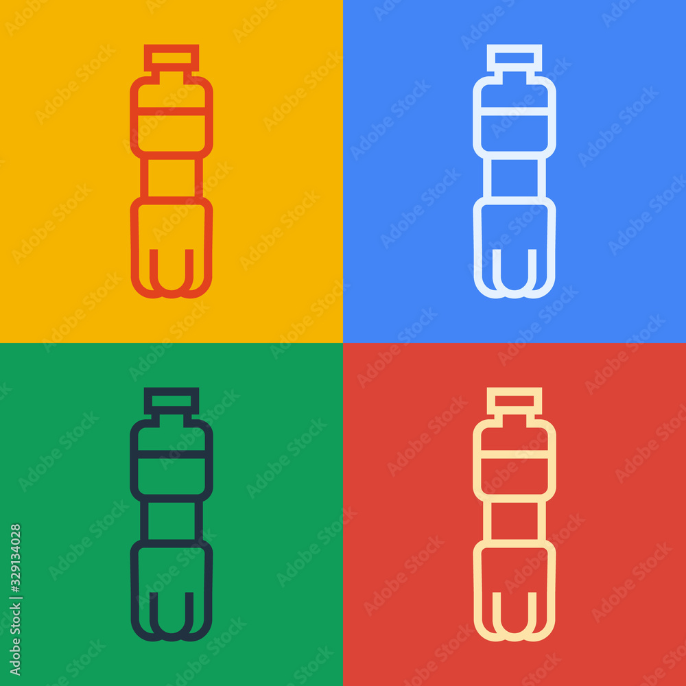 Pop art line Bottle of water icon isolated on color background. Soda aqua drink sign. Vector Illustr