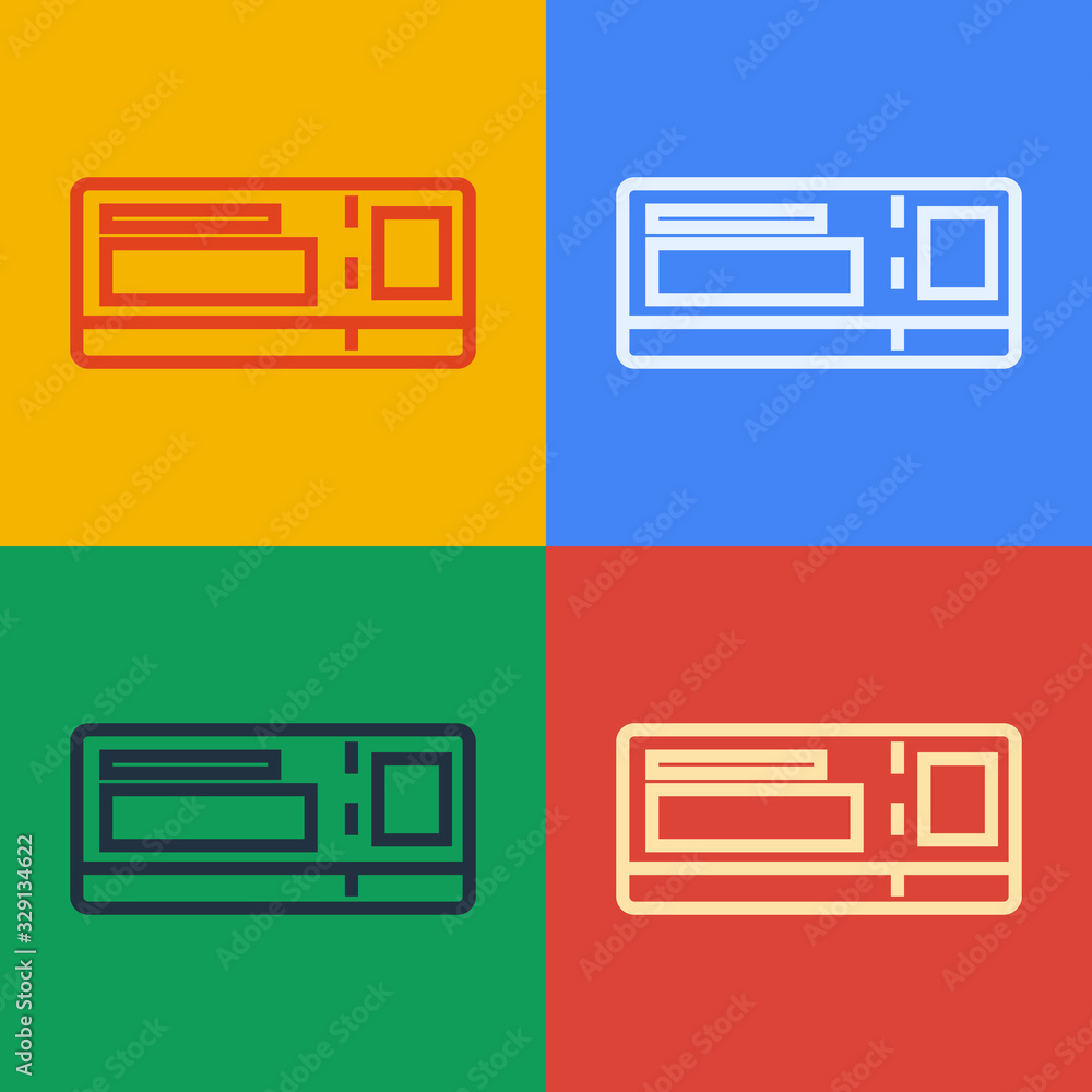 Pop art line Travel ticket icon isolated on color background. Train, ship, plane, tram, bus transpor