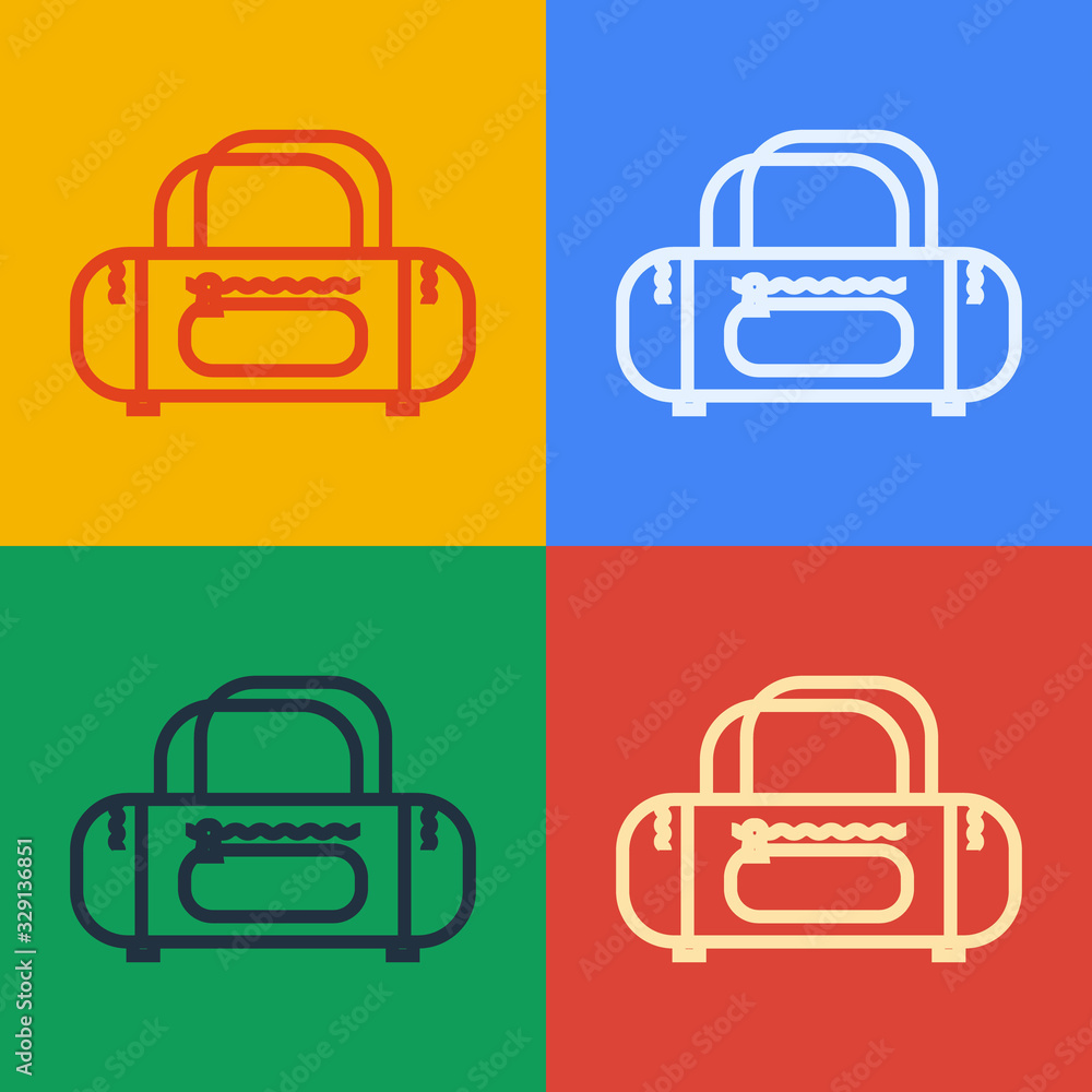 Pop art line Sport bag icon isolated on color background. Vector Illustration