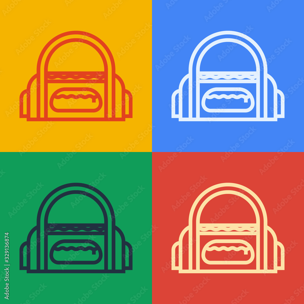 Pop art line Sport bag icon isolated on color background. Vector Illustration