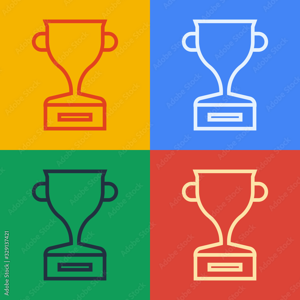 Pop art line Award cup icon isolated on color background. Winner trophy symbol. Championship or comp