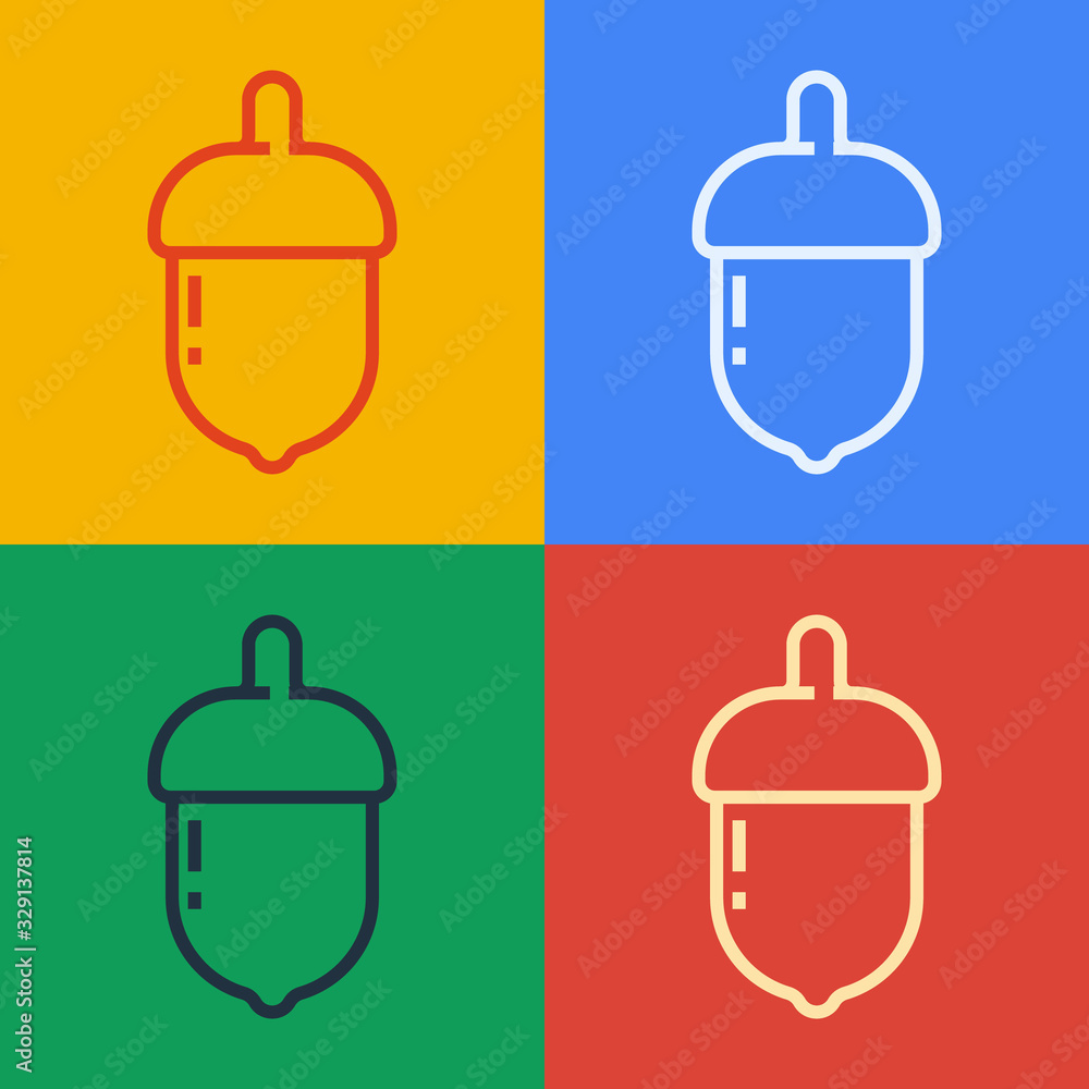 Pop art line Acorn icon isolated on color background. Vector Illustration