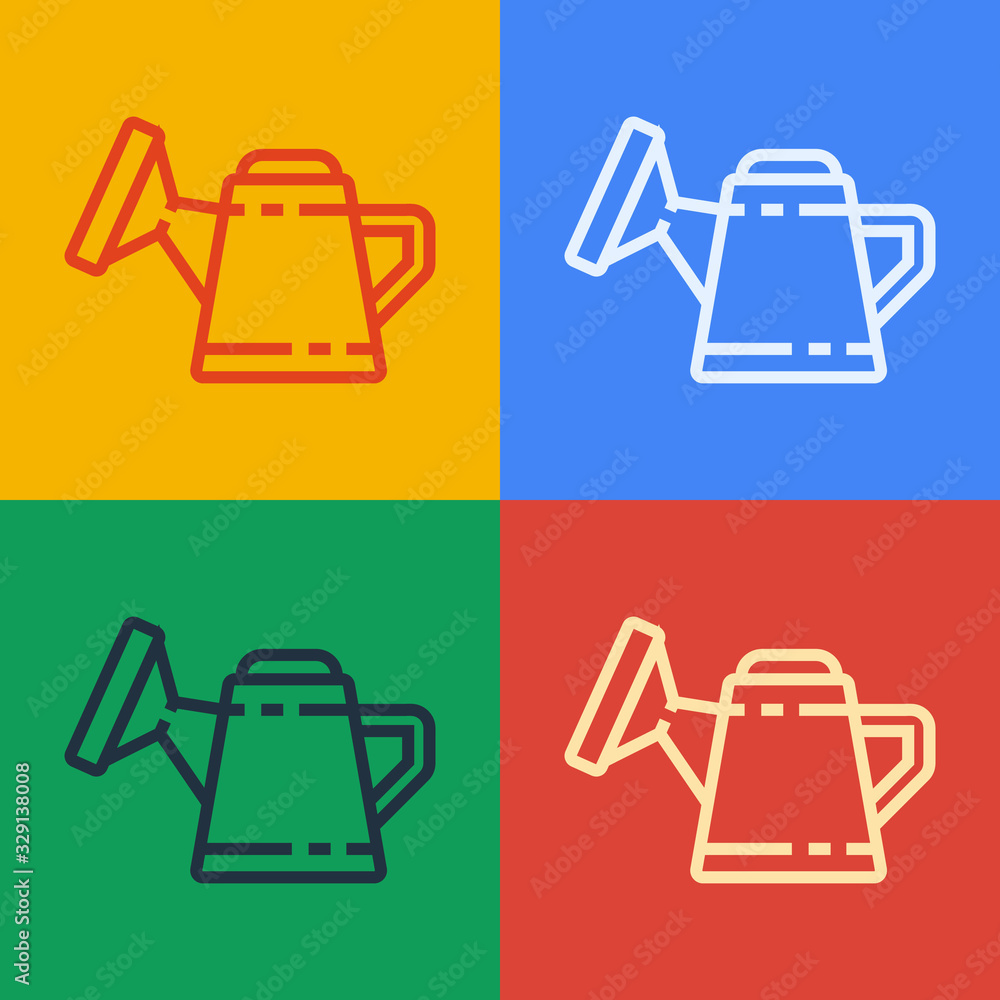 流行艺术线条Watering can icon isolated on color background.灌溉符号。矢量插图