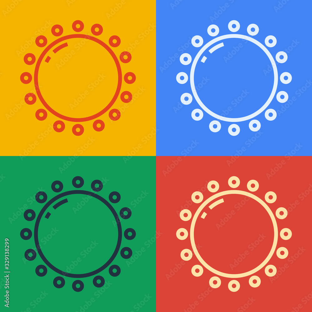 Pop art line Sun icon isolated on color background. Summer symbol. Good sunny day. Vector Illustrati