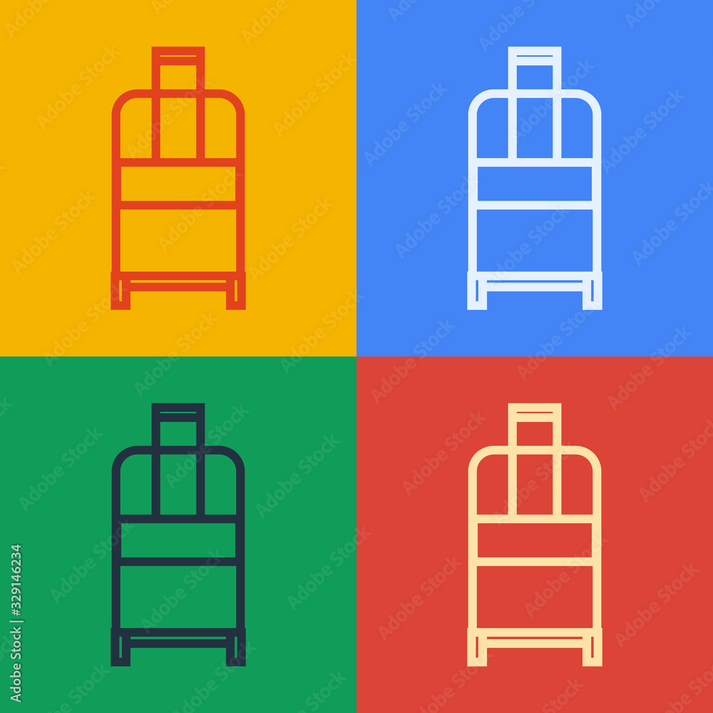 Pop art line Suitcase for travel icon isolated on color background. Traveling baggage sign. Travel l