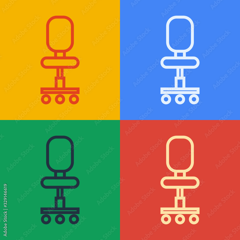 Pop art line Office chair icon isolated on color background. Vector Illustration