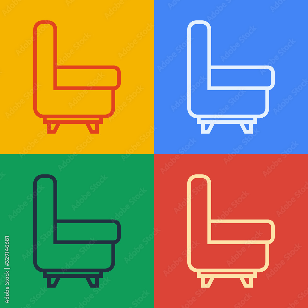 Pop art line Armchair icon isolated on color background. Vector Illustration