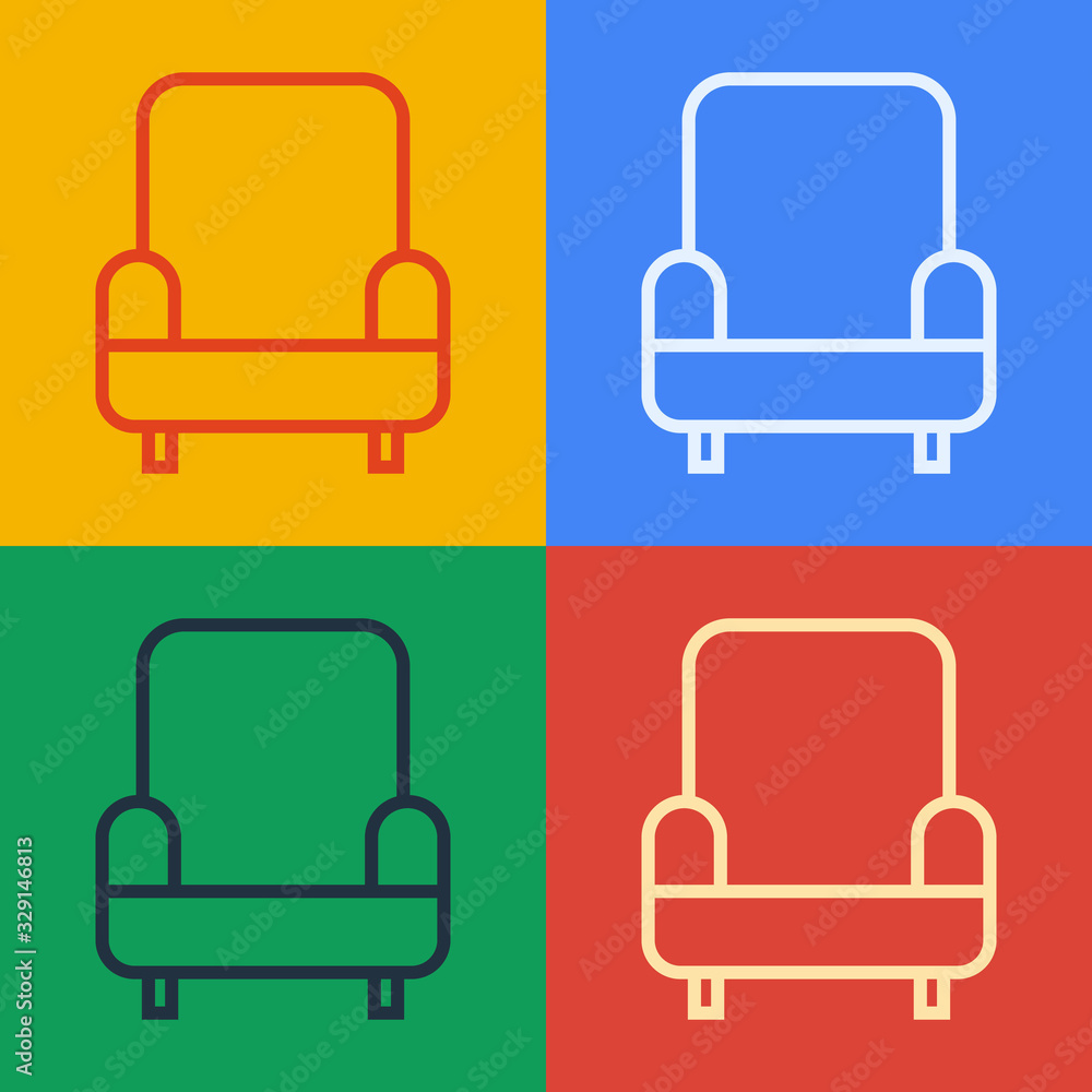 Pop art line Armchair icon isolated on color background. Vector Illustration