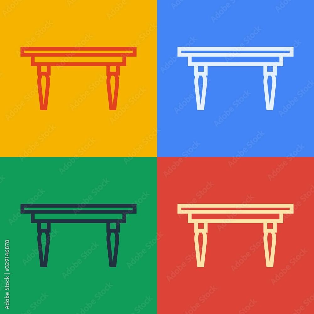 Pop art line Wooden table icon isolated on color background. Vector Illustration