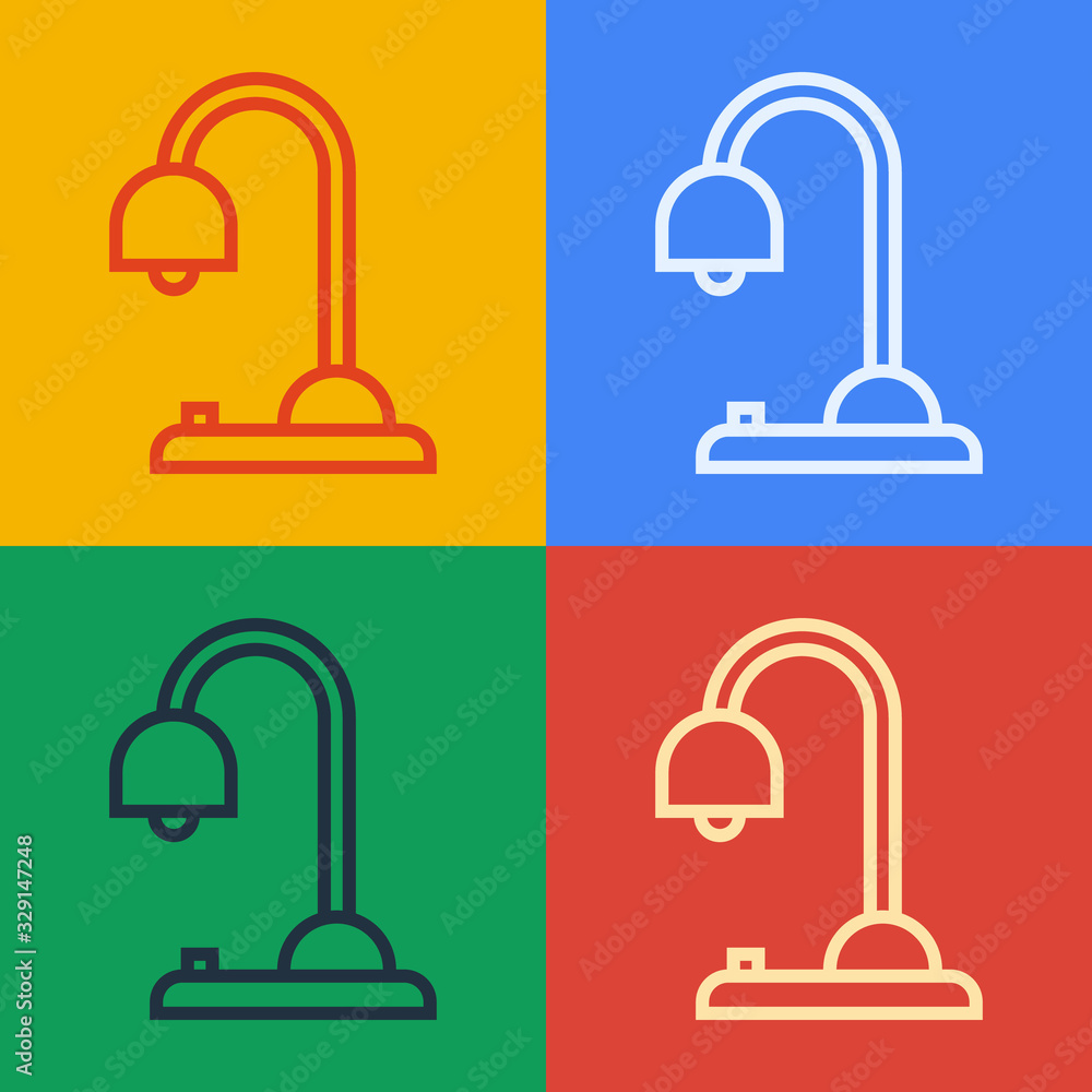 Pop art line Table lamp icon isolated on color background. Vector Illustration