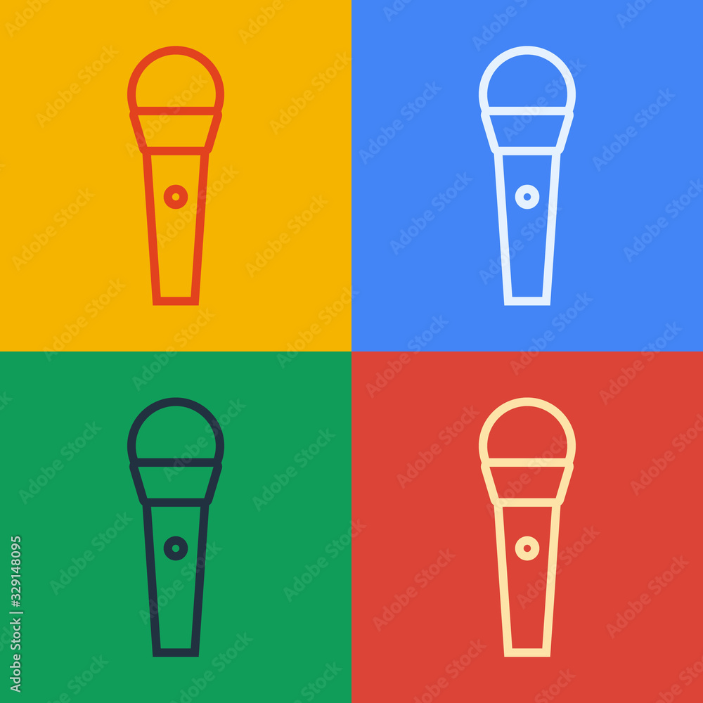 Pop art line Karaoke icon isolated on color background. Microphone and monitor. Vector Illustration