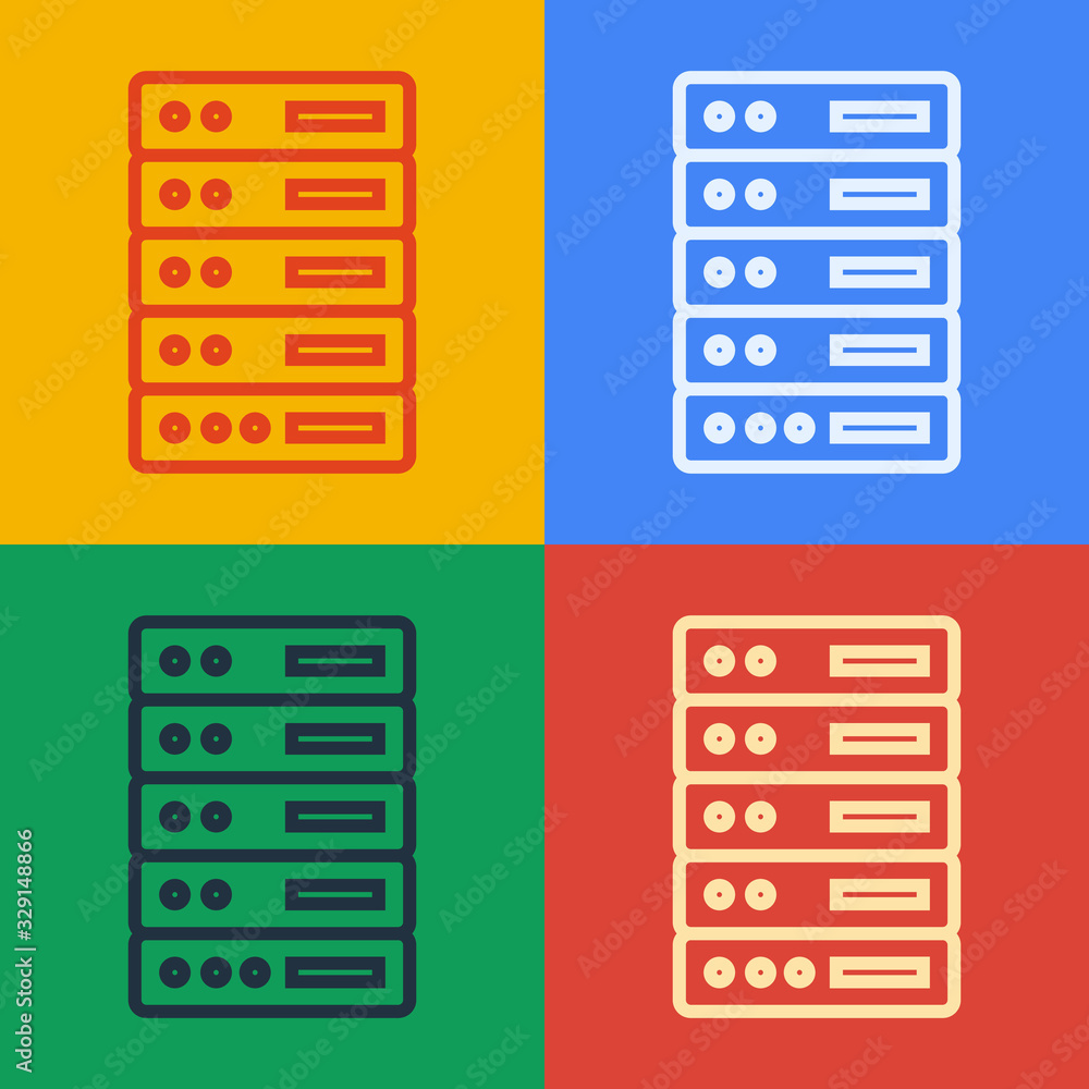 Pop art line Server, Data, Web Hosting icon isolated on color background. Vector Illustration