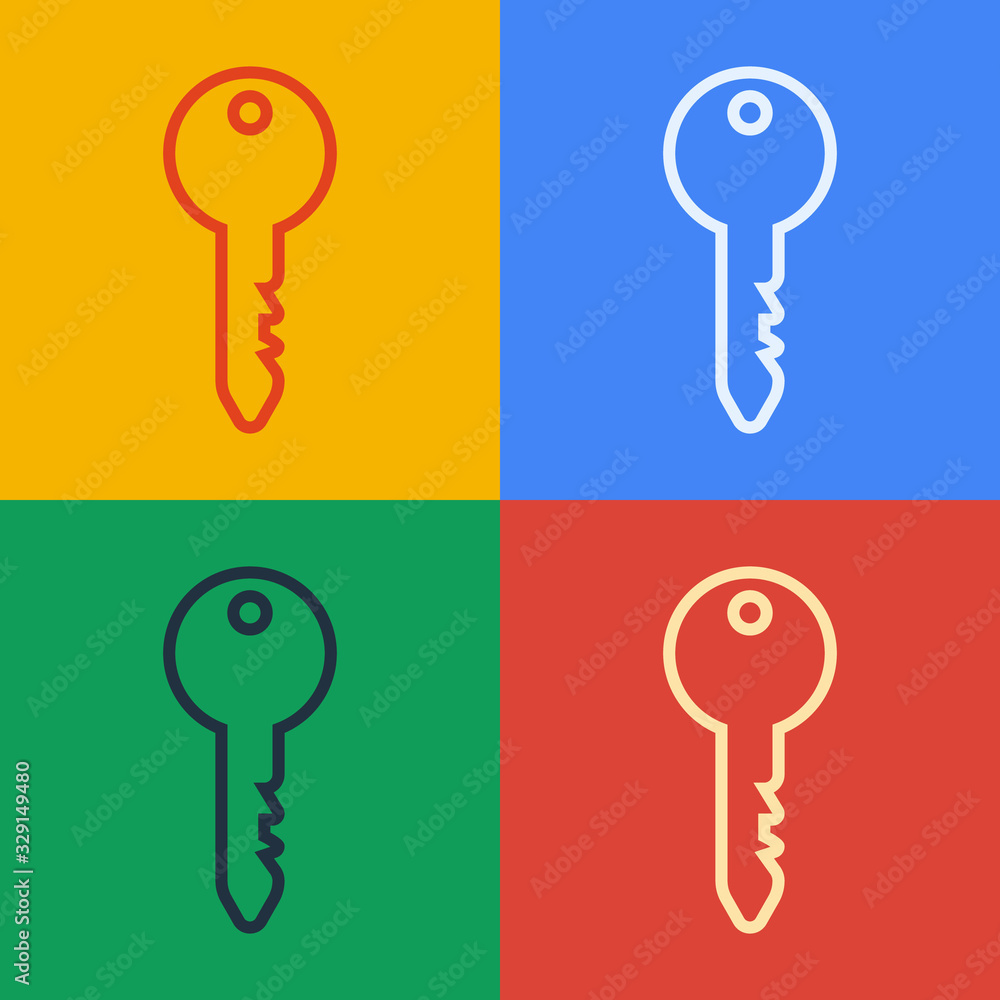 Pop art line Key icon isolated on color background. Vector Illustration