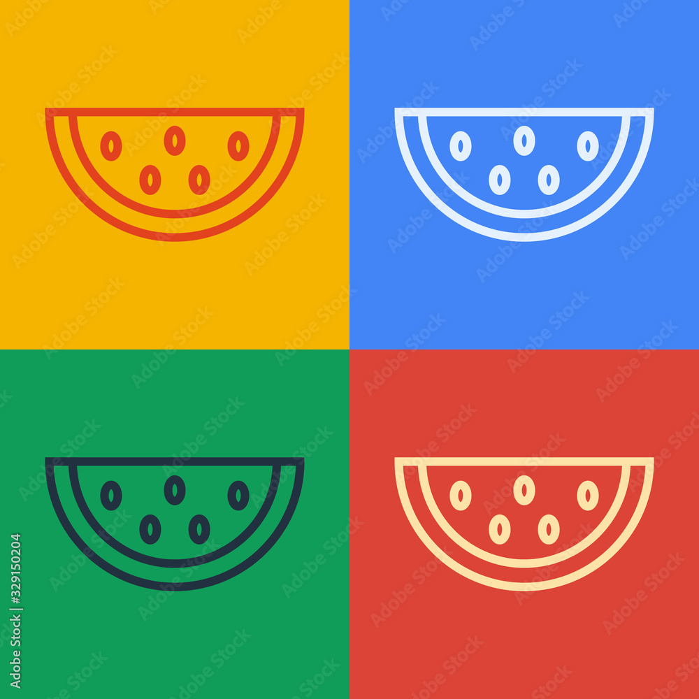 Pop art line Watermelon icon isolated on color background. Vector Illustration