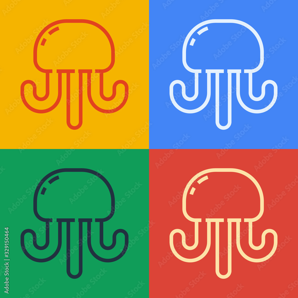 Pop art line Jellyfish icon isolated on color background. Vector Illustration