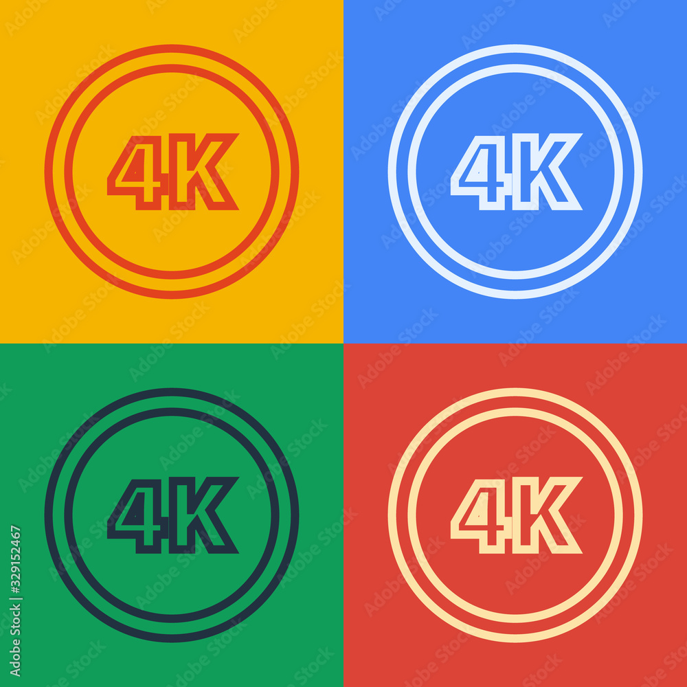 Pop art line 4k Ultra HD icon isolated on color background. Vector Illustration