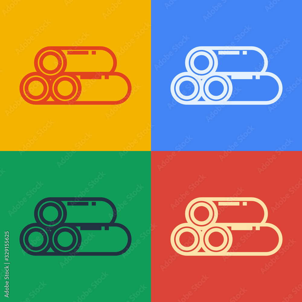 Pop art line Industry metallic pipe icon isolated on color background. Plumbing pipeline parts of di