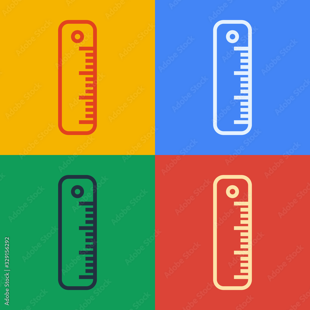 在彩色背景上隔离的波普艺术线条标尺图标。斜视符号。矢量插图