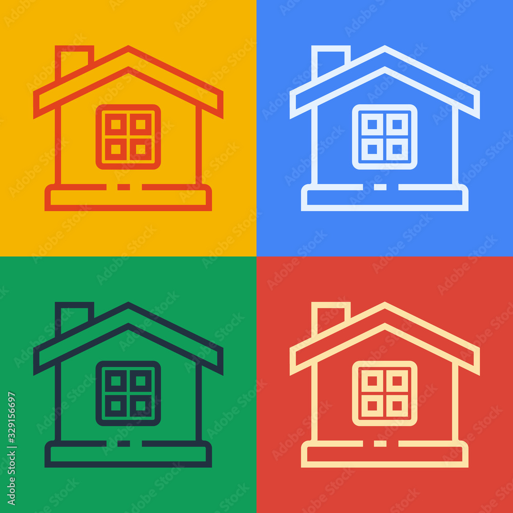 Pop art line House icon isolated on color background. Home symbol. Vector Illustration