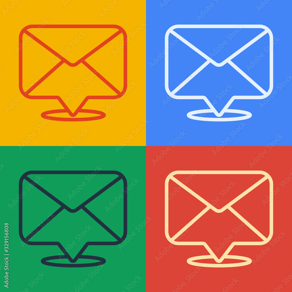 Pop art line Envelope icon isolated on color background. Email message letter symbol. Vector Illustr