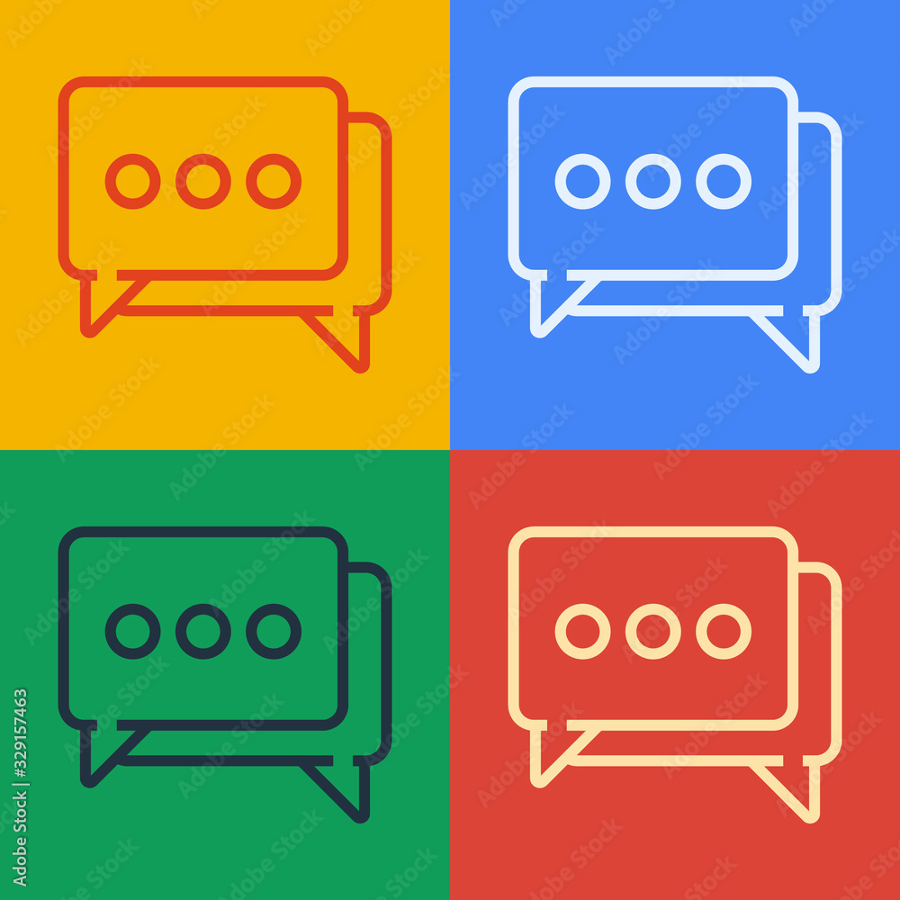 Pop art line Speech bubble chat icon isolated on color background. Message icon. Communication or co