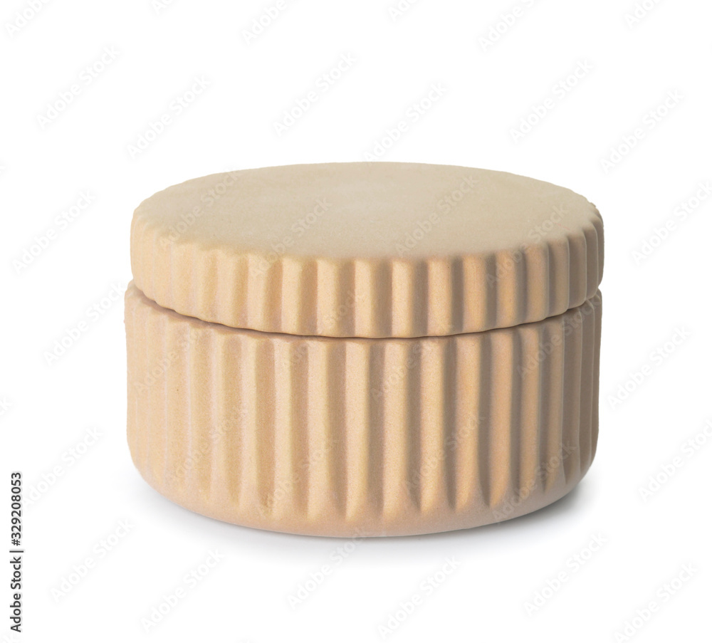 Container for soap on white background