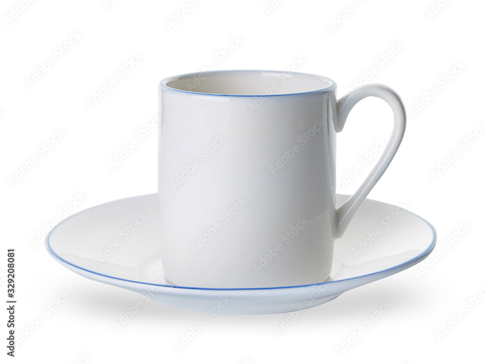 Empty cup with saucer on white background