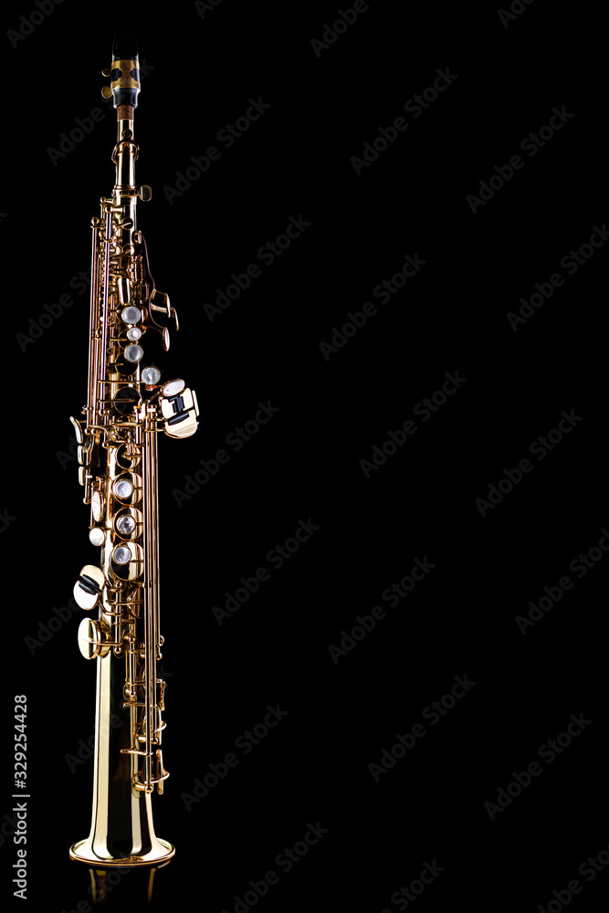 Soprano Saxophone - isolated on black mock up background