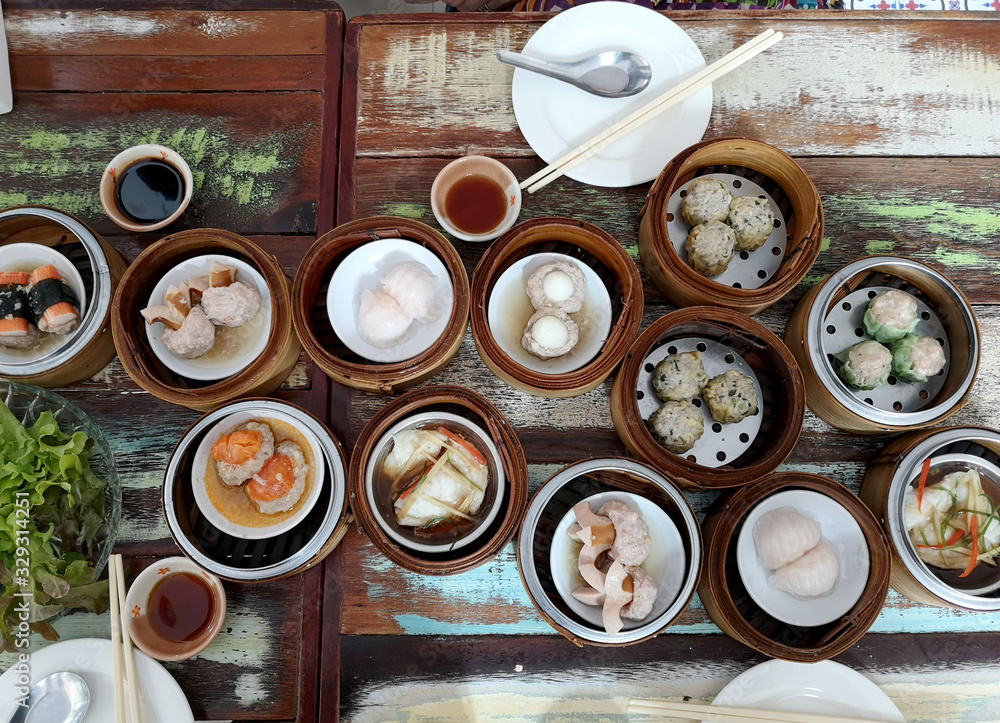 Dim Sum on a wooden table