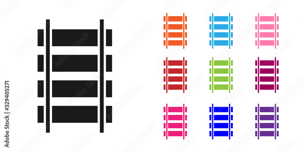 黑色铁路，铁轨图标隔离在白色背景上。将图标设置为彩色。Vector Illustra