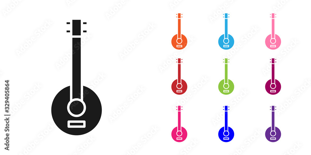 Black Banjo icon isolated on white background. Musical instrument. Set icons colorful. Vector Illust