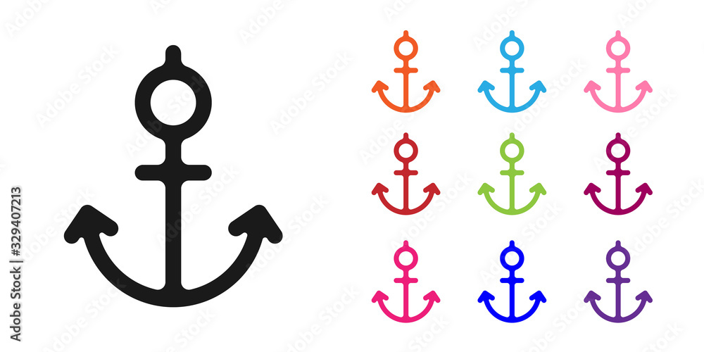 Black Anchor icon isolated on white background. Set icons colorful. Vector Illustration