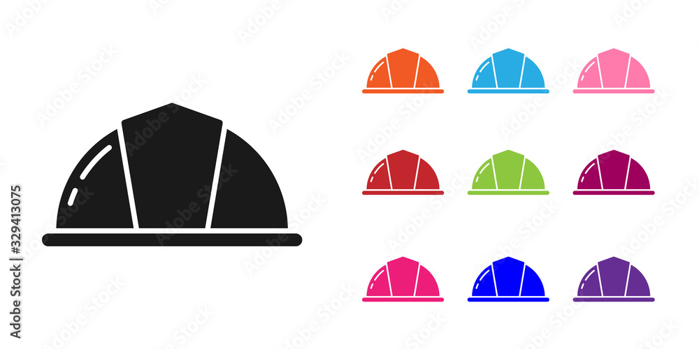 黑色工人安全帽图标隔离在白色背景上。将图标设置为彩色。矢量插图