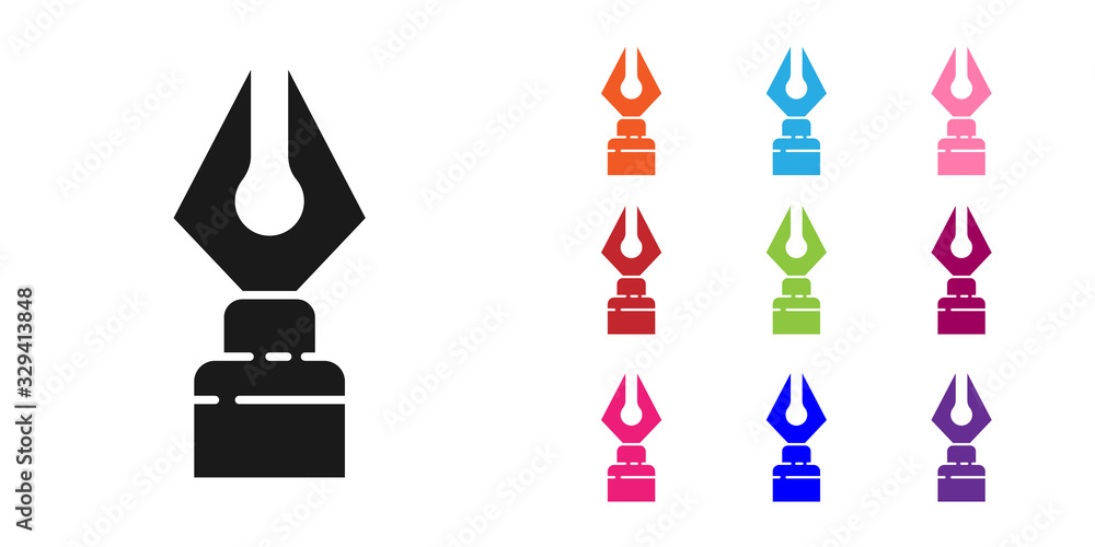 Black Fountain pen nib icon isolated on white background. Pen tool sign. Set icons colorful. Vector 