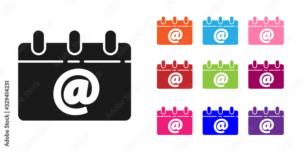 Black Calendar with email icon isolated on white background. Envelope symbol e-mail. Email message s