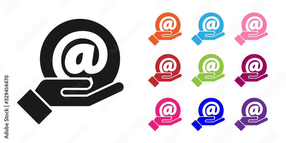 Black Mail and e-mail in hand icon isolated on white background. Envelope symbol e-mail. Email messa