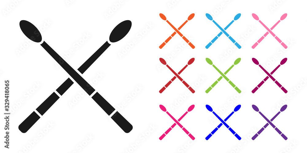 Black Drum sticks icon isolated on white background. Musical instrument. Set icons colorful. Vector 