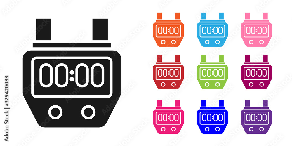 黑色秒表图标隔离在白色背景上。计时器符号。计时符号。设置图标colo