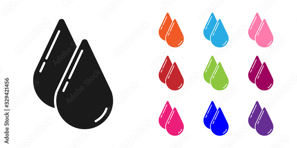 Black Water drop icon isolated on white background. Set icons colorful. Vector Illustration