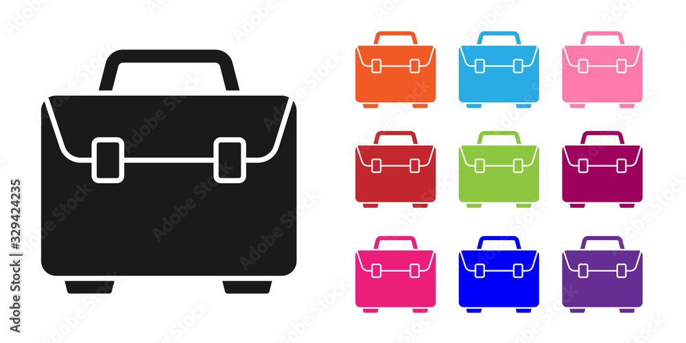 Black Briefcase icon isolated on white background. Business case sign. Business portfolio. Set icons