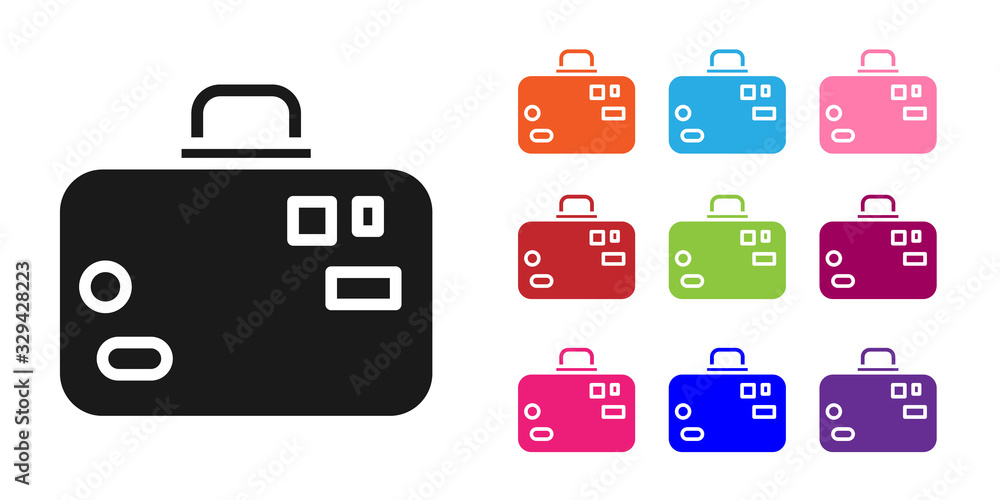 Black Suitcase for travel icon isolated on white background. Traveling baggage sign. Travel luggage 