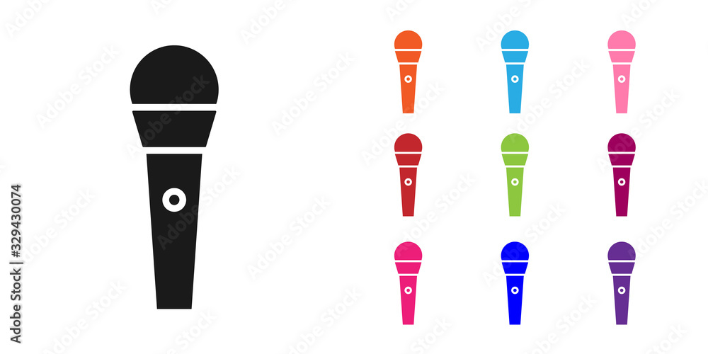 Black Karaoke icon isolated on white background. Microphone and monitor. Set icons colorful. Vector 